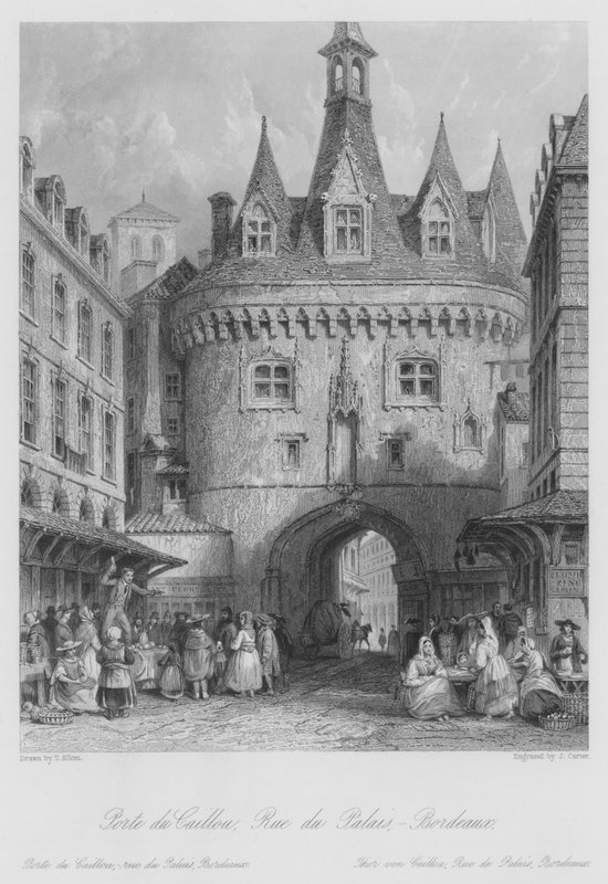 Porte du Caillou, Rue du Palais, Bordeaux (grafika) autorstwa Thomas (after) Allom