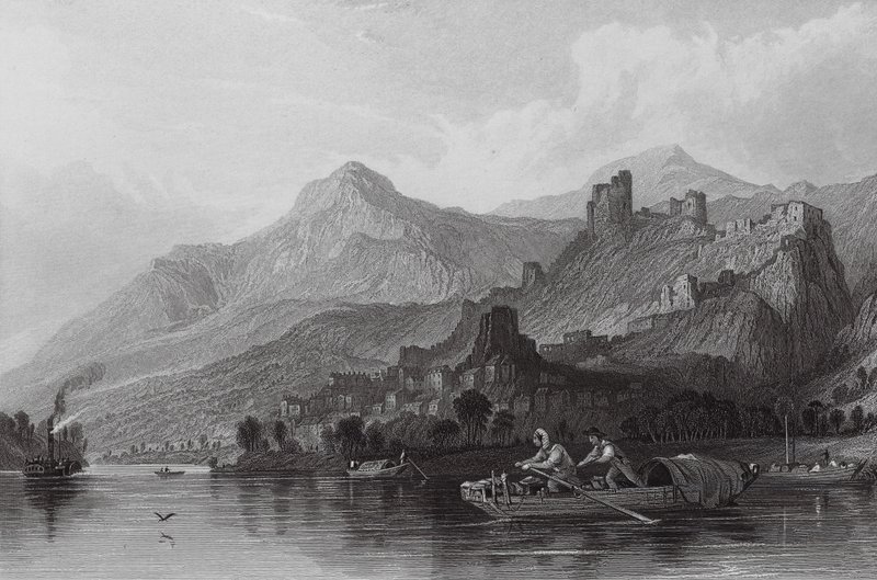 Rochemaure, nad Rodanem (rycina) autorstwa Thomas (after) Allom
