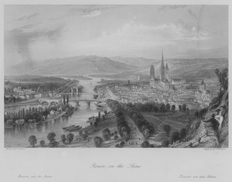 Rouen nad Sekwaną (rycina) autorstwa Thomas (after) Allom