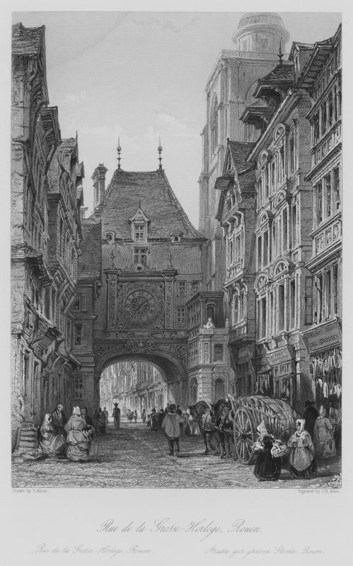 Rue de la Grosse-Horloge, Rouen (grafika) autorstwa Thomas (after) Allom