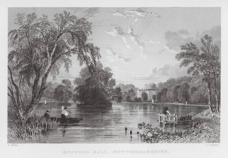 Rufford Hall, Nottinghamshire (grawerowanie) autorstwa Thomas (after) Allom