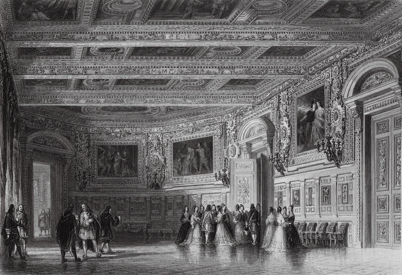 Salon Ludwika XIII, Fontainebleau (rycina) autorstwa Thomas (after) Allom