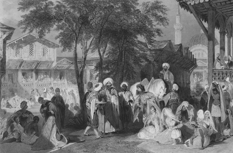 Bazar Aurut lub Targ Niewolników, Konstantynopol (rycina) autorstwa Thomas (after) Allom