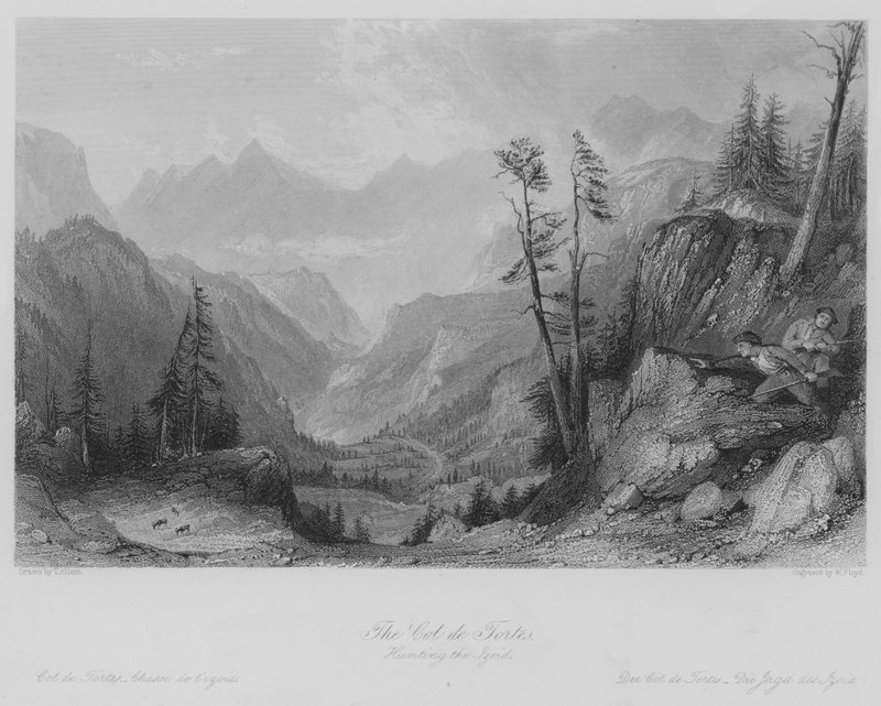 Col de Tortes, Polowanie na Izoida (rycina) autorstwa Thomas (after) Allom