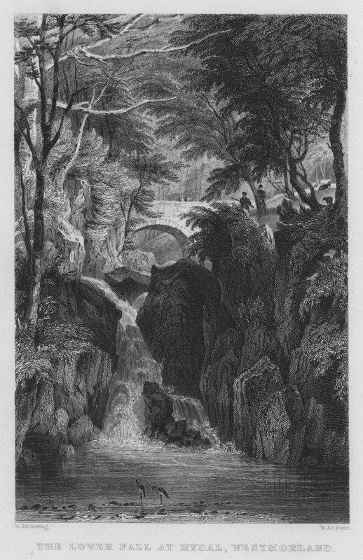 The Lower Fall w Rydal, Westmorland (grawerowanie) autorstwa Thomas (after) Allom
