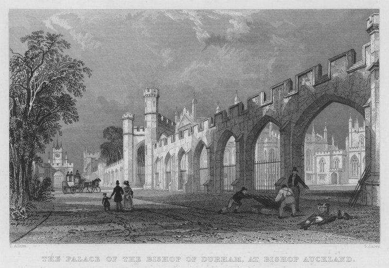 Pałac Biskupa Durham, w Bishop Auckland (Grawerowanie) autorstwa Thomas (after) Allom