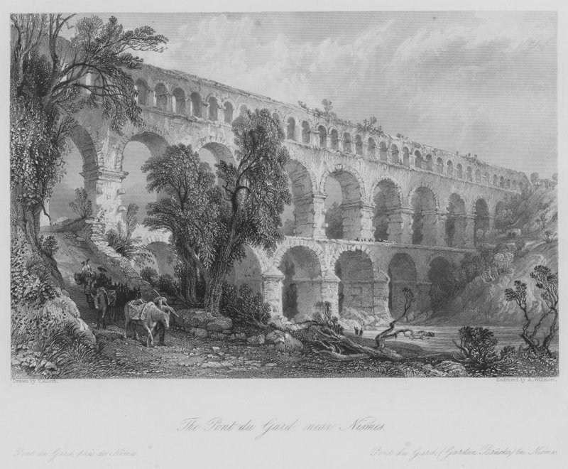 Pont du Gard, w pobliżu Nismes (rycina) autorstwa Thomas (after) Allom