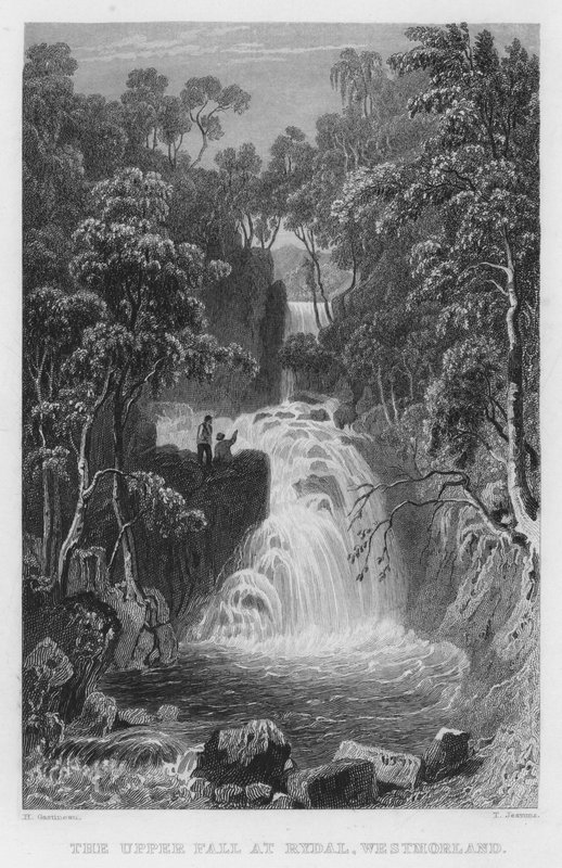The Upper Fall w Rydal, Westmorland (grawerowanie) autorstwa Thomas (after) Allom