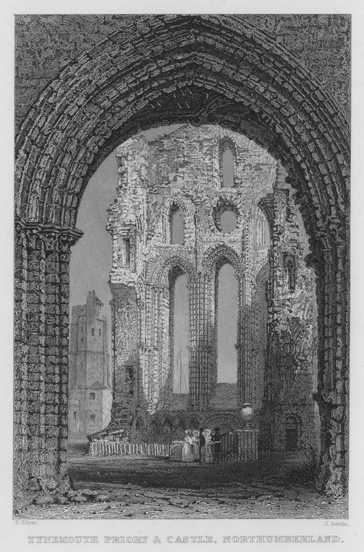 Tynemouth Priory and Castle, Northumberland (grawerowanie) autorstwa Thomas (after) Allom
