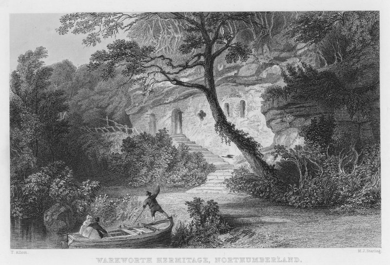 Pustelnia Warkworth, Northumberland (grawerowanie) autorstwa Thomas (after) Allom