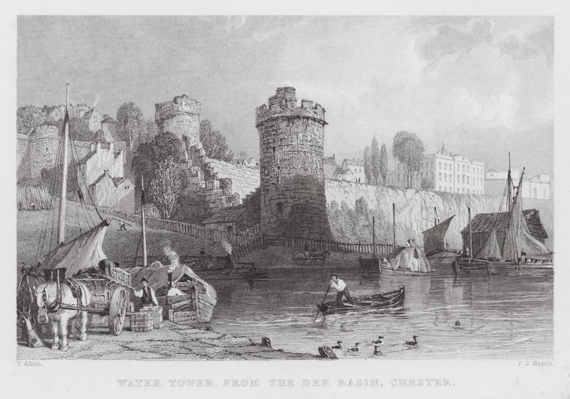 Wieża Ciśnień, z Dee Basin, Chester (grawerowanie) autorstwa Thomas (after) Allom