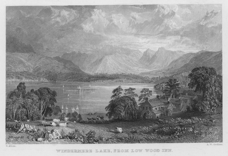 Jezioro Windermere, z Low Wood Inn (grawerowanie) autorstwa Thomas (after) Allom