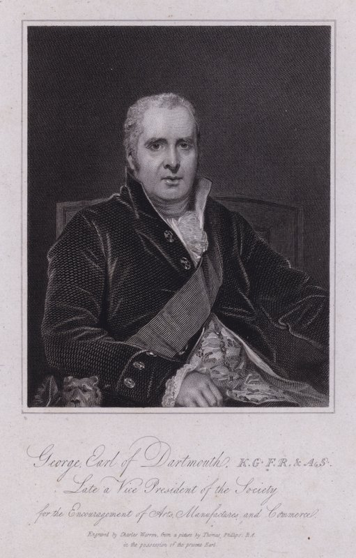 George Legge, 3. hrabia Dartmouth, brytyjski polityk i poseł (grawerowanie) autorstwa Thomas (after) Phillips