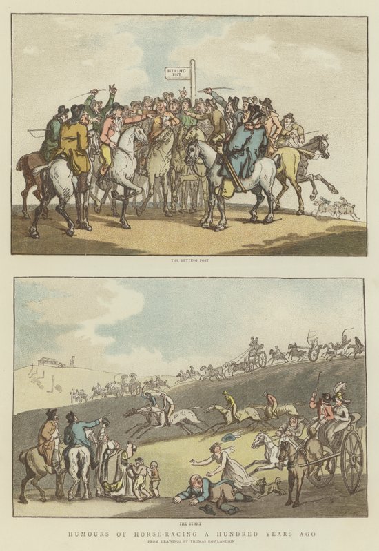 Humory o wyścigach konnych sto lat temu (chromolitho) autorstwa Thomas (after) Rowlandson