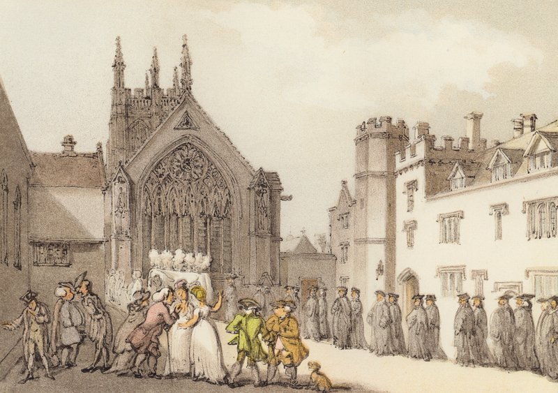 Merton College and Chapel, z pierwszego czworoboku (kolor lito) autorstwa Thomas (after) Rowlandson