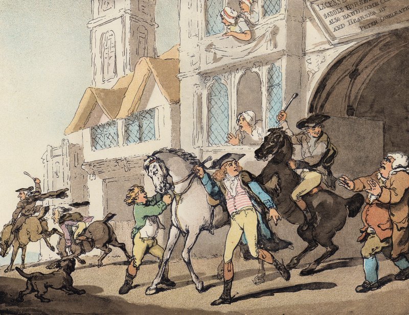 Off to Badger-Baiting (kolor lito) autorstwa Thomas (after) Rowlandson