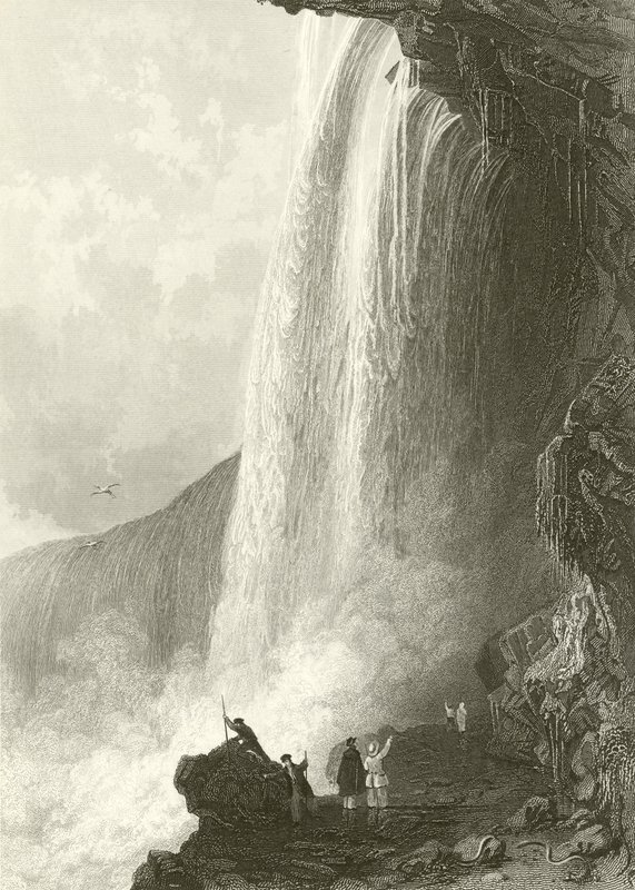 Spadek podkowy, Niagara. Wejście do Jaskini, po stronie angielskiej autorstwa Thomas Allom