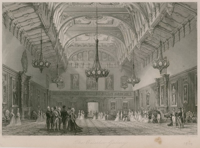 Galeria Waterloo, Pałac Buckingham. Opublikowano 1840 autorstwa Thomas Allom