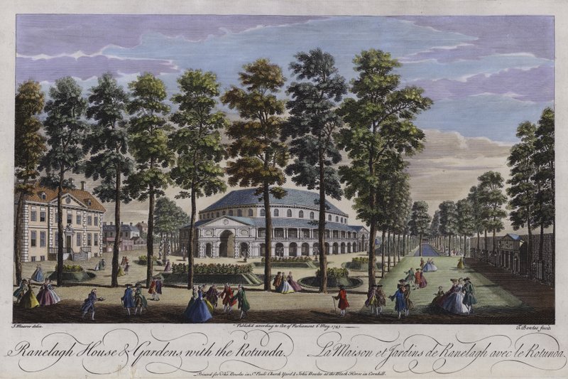 Ranelagh House and Gardens z Rotundą, Londyn, 1745 autorstwa Thomas Bowles