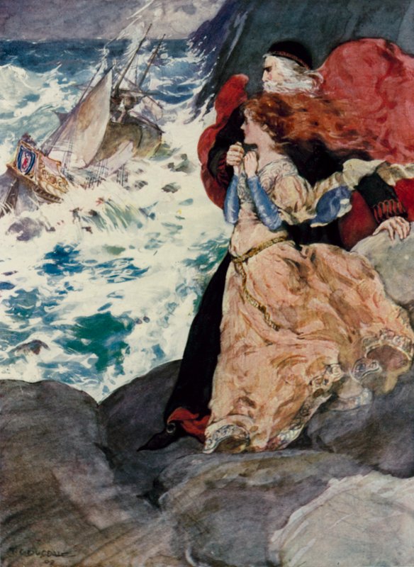 Prospero i Miranda oglądają Burzę (kolor litograficzny) autorstwa Thomas Cantrell Dugdale