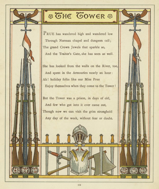 Wersety o Tower of London z wizerunkami zbroi i broni autorstwa Thomas Crane