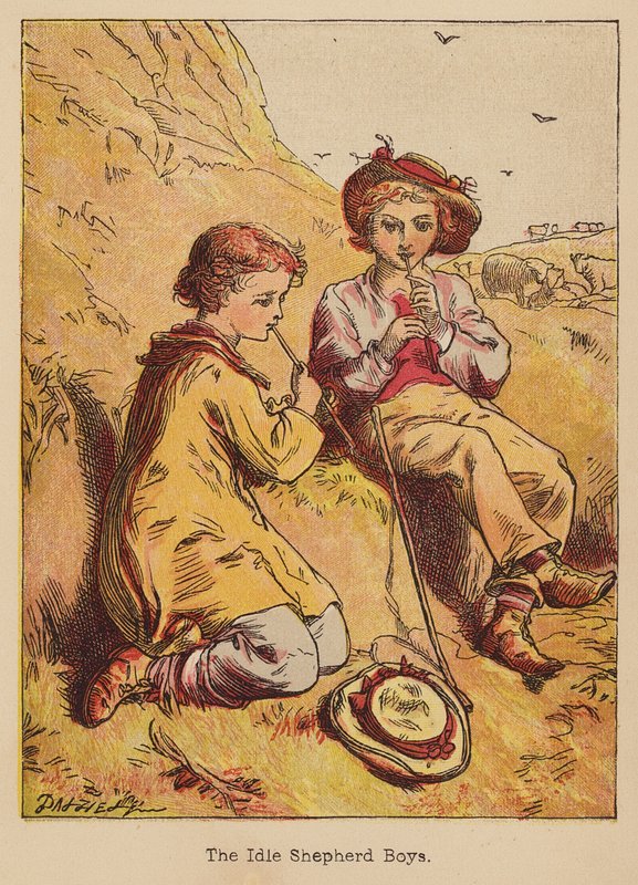 Idle Shepherd Boys (kolorowa rycina) autorstwa Thomas Dalziel