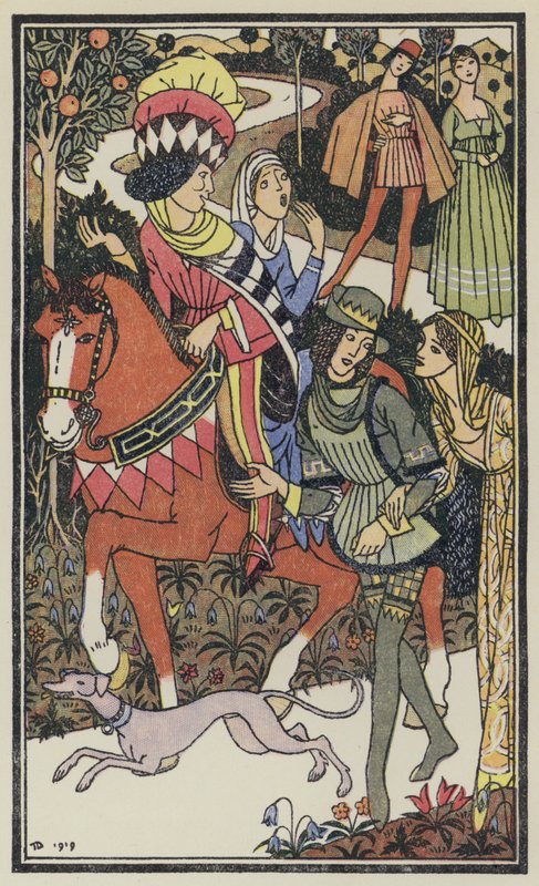 Ilustracja do Dekameronu Boccaccia (kolorowa litografia) autorstwa Thomas Derrick