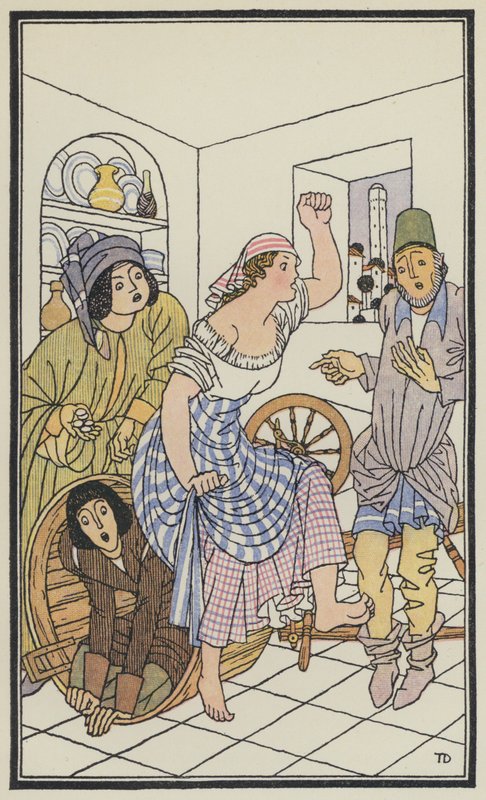Ilustracja do Dekameronu Boccaccia (kolorowa litografia) autorstwa Thomas Derrick