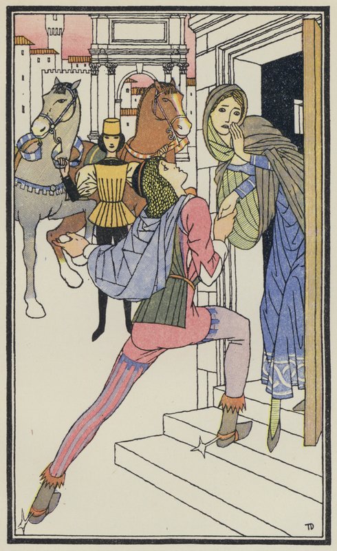 Ilustracja do Dekameronu Boccaccia (kolorowa litografia) autorstwa Thomas Derrick