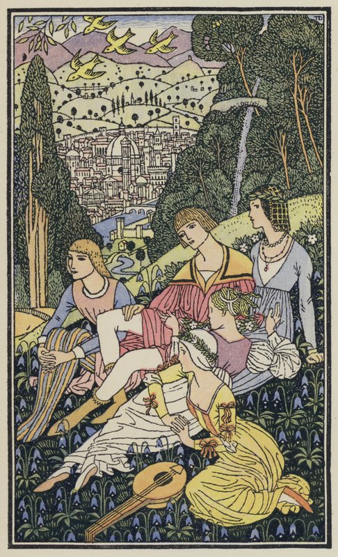 Ilustracja do Dekameronu Boccaccia (kolorowa litografia) autorstwa Thomas Derrick