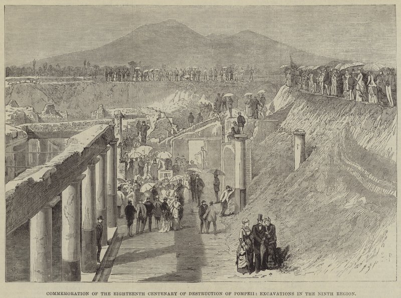 Upamiętnienie osiemnastej rocznicy zniszczenia Pompei, wykopaliska w dziewiątym regionie autorstwa Thomas Harrington Wilson