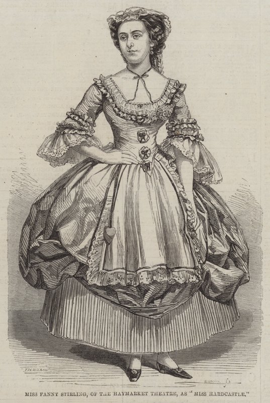 Panna Fanny Stirling, z Haymarket Theatre, jako panna Hardcastle autorstwa Thomas Harrington Wilson