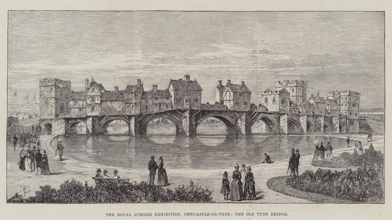 Królewska Wystawa Jubileuszowa, Newcastle-on-Tyne, most Old Tyne autorstwa Thomas Harrington Wilson