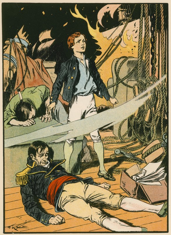 Casabianca na płonącym statku (kolorowa litografia) autorstwa Thomas Heath Robinson