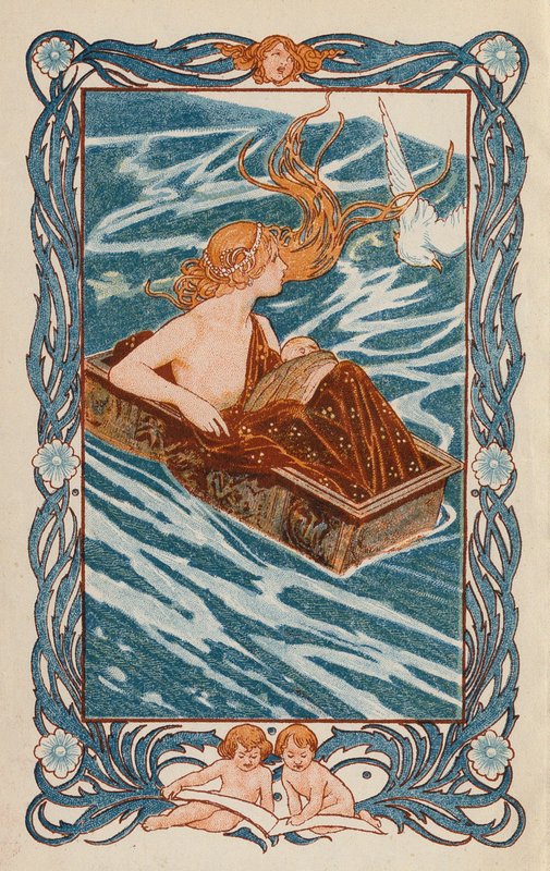 Danae i Perseusz (kolorowa litografia) autorstwa Thomas Heath Robinson