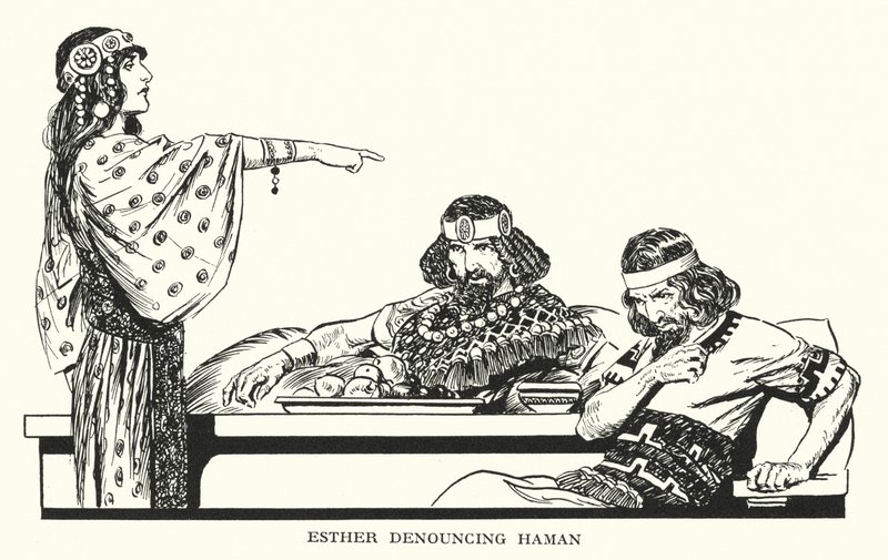 Estera potępiająca Hamana (litografia) autorstwa Thomas Heath Robinson