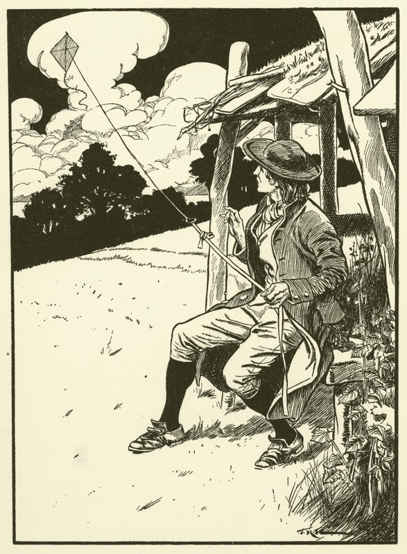 Franklin i jego latawiec (rycina) autorstwa Thomas Heath Robinson