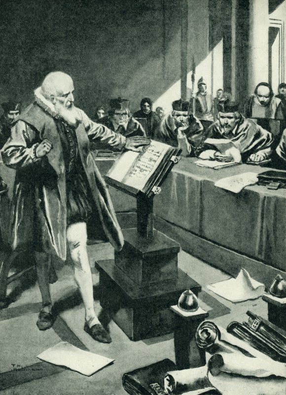 Galileusz staje przed kardynałami (litografia) autorstwa Thomas Heath Robinson