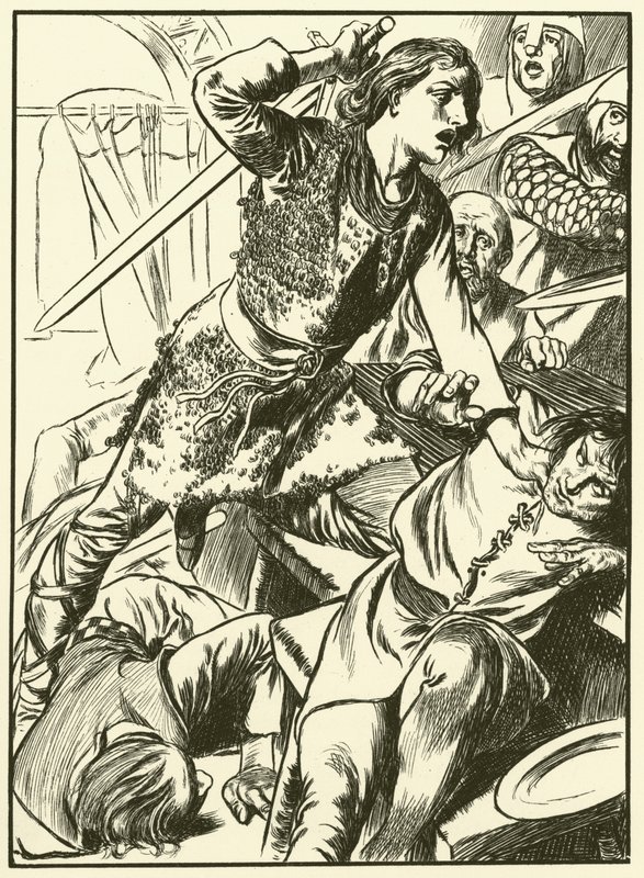 Hereward i jego ludzie atakują Normanów (rycina) autorstwa Thomas Heath Robinson