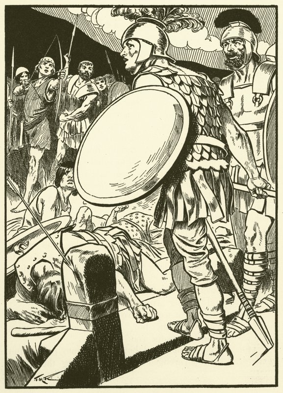Horatius na moście (rycina) autorstwa Thomas Heath Robinson