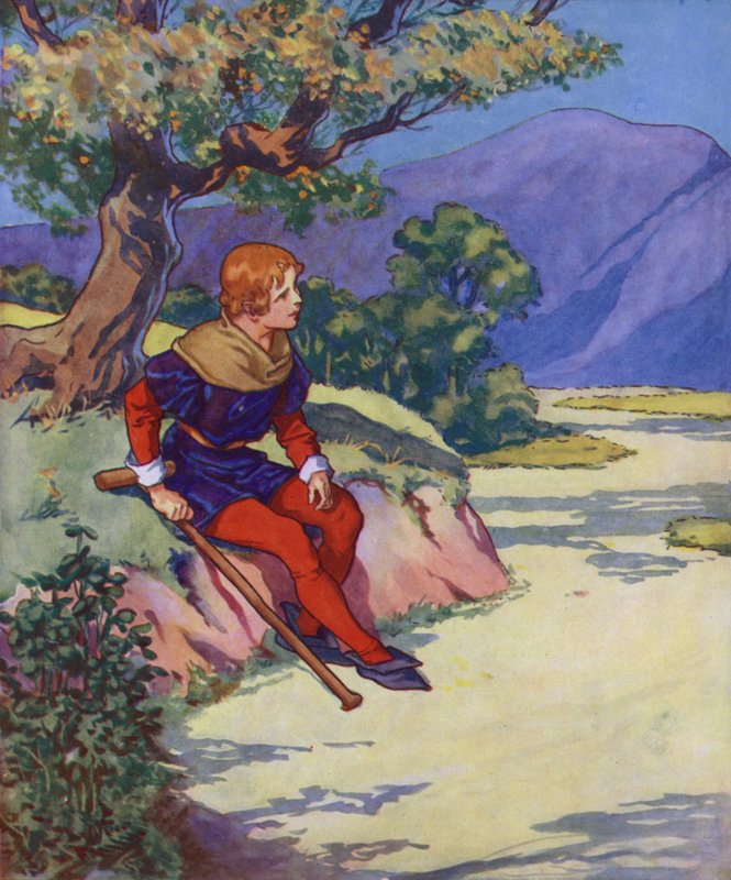 Ilustracja do filmu "The Pied Piper of Hamelin" (kolorowa litografia) autorstwa Thomas Heath Robinson