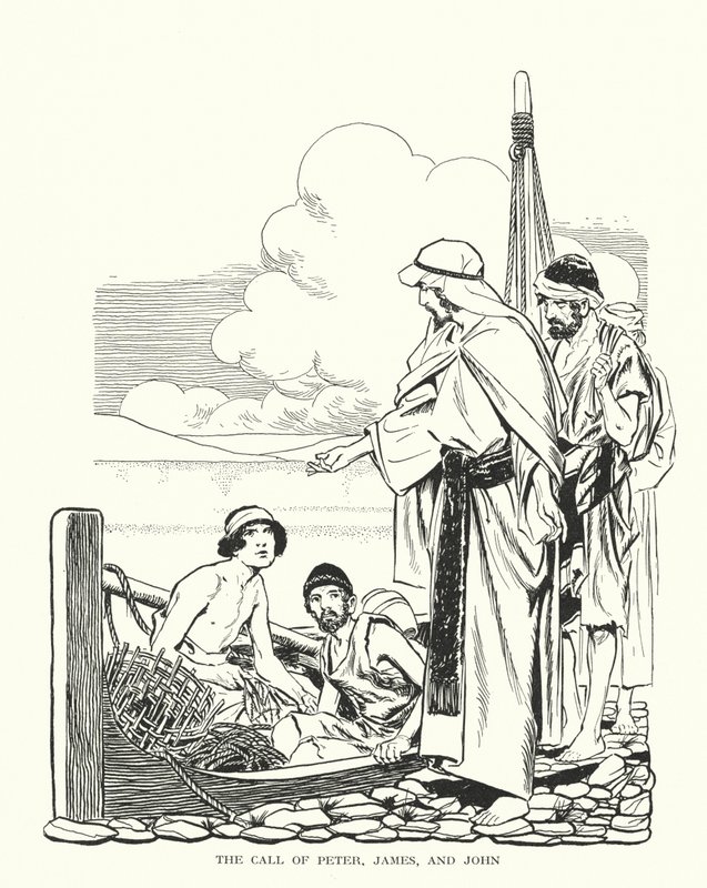 Powołanie Piotra, Jakuba i Jana (litografia) autorstwa Thomas Heath Robinson
