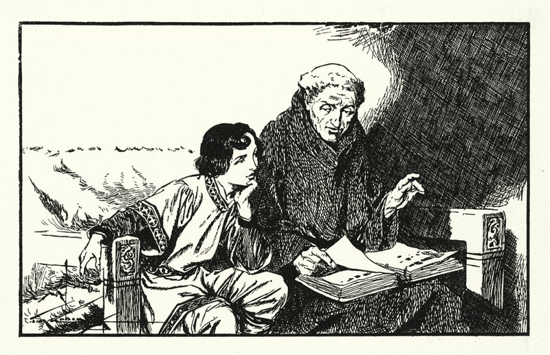 Przyszły król Alfred podczas edukacji (litografia) autorstwa Thomas Heath Robinson
