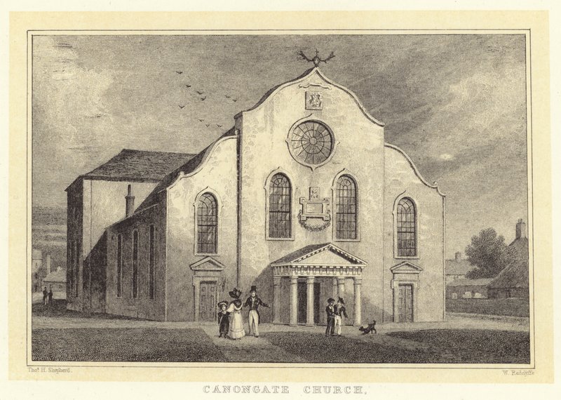 Kościół Canongate (rycina) autorstwa Thomas Hosmer (after) Shepherd