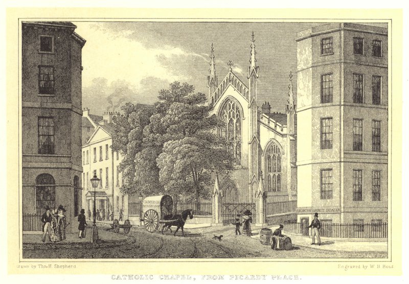 Kaplica Katolicka od Placu Pikardii (rycina) autorstwa Thomas Hosmer (after) Shepherd