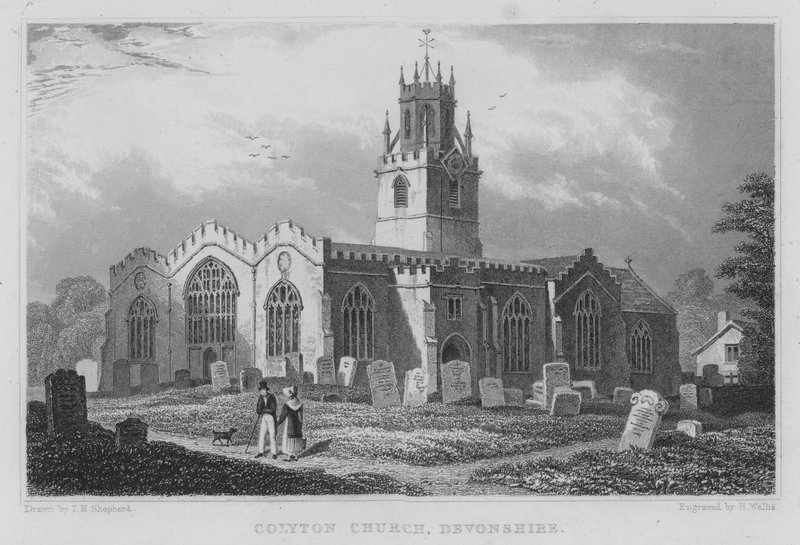 Kościół Colyton, Devonshire (grawerowanie) autorstwa Thomas Hosmer (after) Shepherd