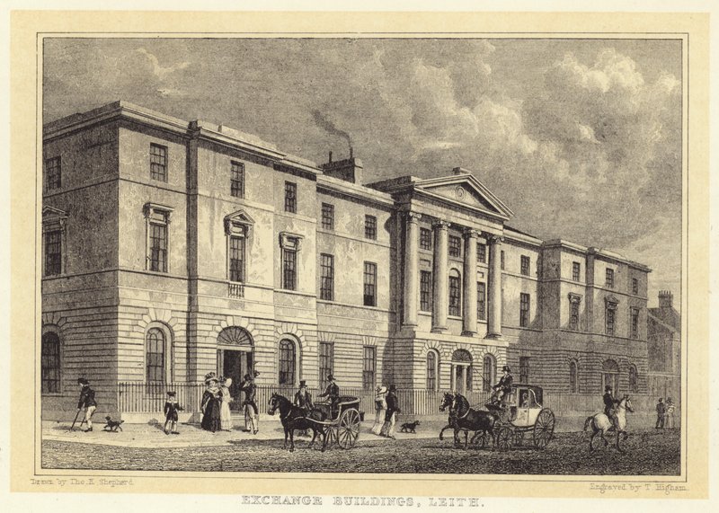 Wymiana Budynków, Leith (Grawerowanie) autorstwa Thomas Hosmer (after) Shepherd