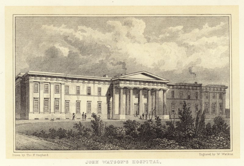 Szpital Johna Watsona (grawerowanie) autorstwa Thomas Hosmer (after) Shepherd