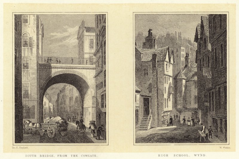 Most Południowy od Cowgate; Liceum, Wynd (grafika) autorstwa Thomas Hosmer (after) Shepherd