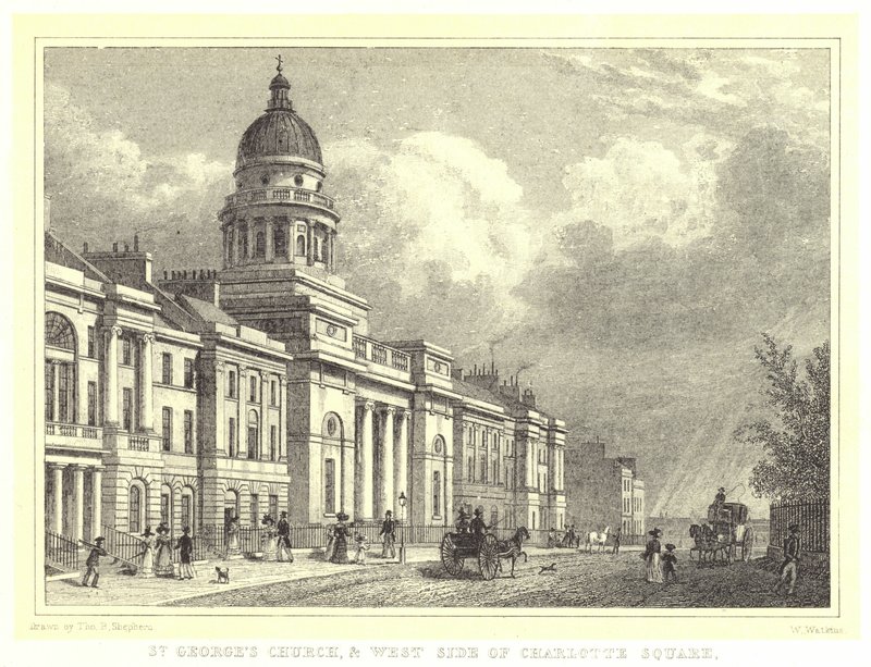 Kościół św. Jerzego i West Side of Charlotte Square (grawerowanie) autorstwa Thomas Hosmer (after) Shepherd